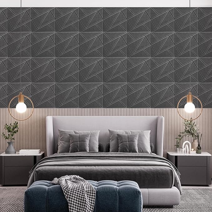 Art3dwallpanels 12 Pack Acoustic Panels 12" X 12" Self Adhesive Soundproof Wall Panels Sound Dampening, 3D Wall Decor Peel and Stick Absorbing Panels, Black