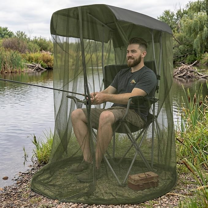 LUWOO 63" H Outdoor Sunshade Mosquito Net, Chair Tent for Outdoors with Waterproof Canopy and Zipper Opening, Fishing Mosquito Net for Fishing Enthusiasts (Military Green)