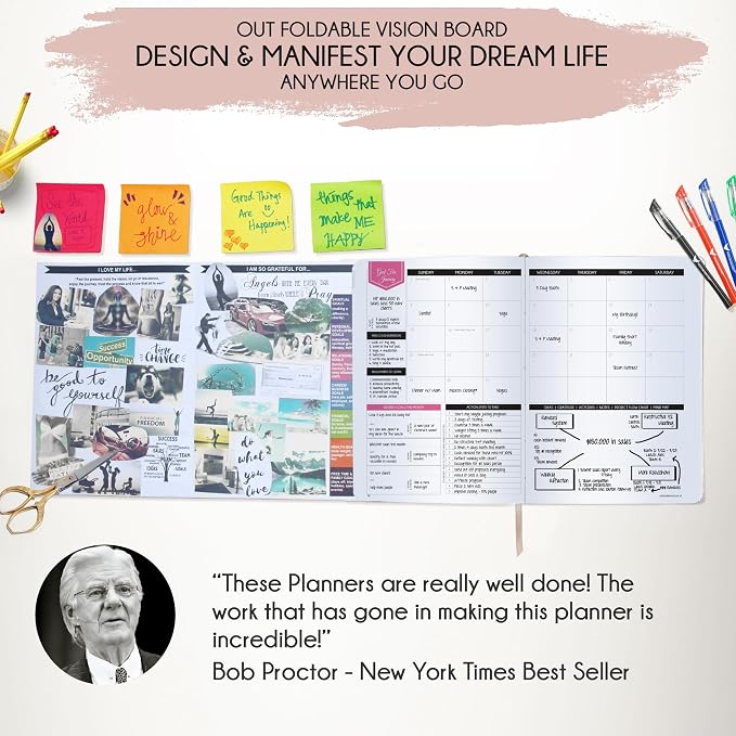 Deluxe 2026 Planner Weekly and Monthly | Law of Attraction Planner with Productivity App | 12-Month for Productivity, Gratitude & Goal Setting | Includes Foldable Vision Board, Gift Box & Stickers