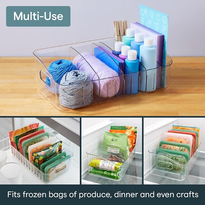 YouCopia FreezeUp Freezer Bin 15", BPA-Free Clear Fridge Organizer with Adjustable Dividers and Handles for Frozen Food and Leftovers