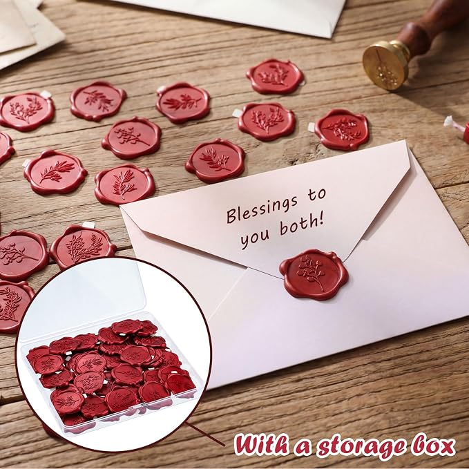 60Pcs Wax Seal Stickers, Wedding Invitation Envelope Seal Stickers Adhesive Backed Red Rose for Wedding,Birthday Party,Gift Wrapping (4 Leaf Styles)