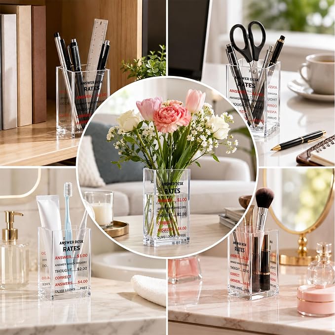 Funny Acrylic Pen Holder Cup, Office Desk Decor Pencil Holder Organizer, Coworker Appreciation Gift, Employee Team Gift, Boss Desk Accessories for Women Men
