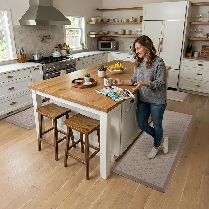 Kitchen Mat Cushioned Anti Fatigue for Floor, Non-Slip Waterproof Comfort Rug for Kitchen Sink, Standing Desk & Laundry, 17.3"x39", Khaki