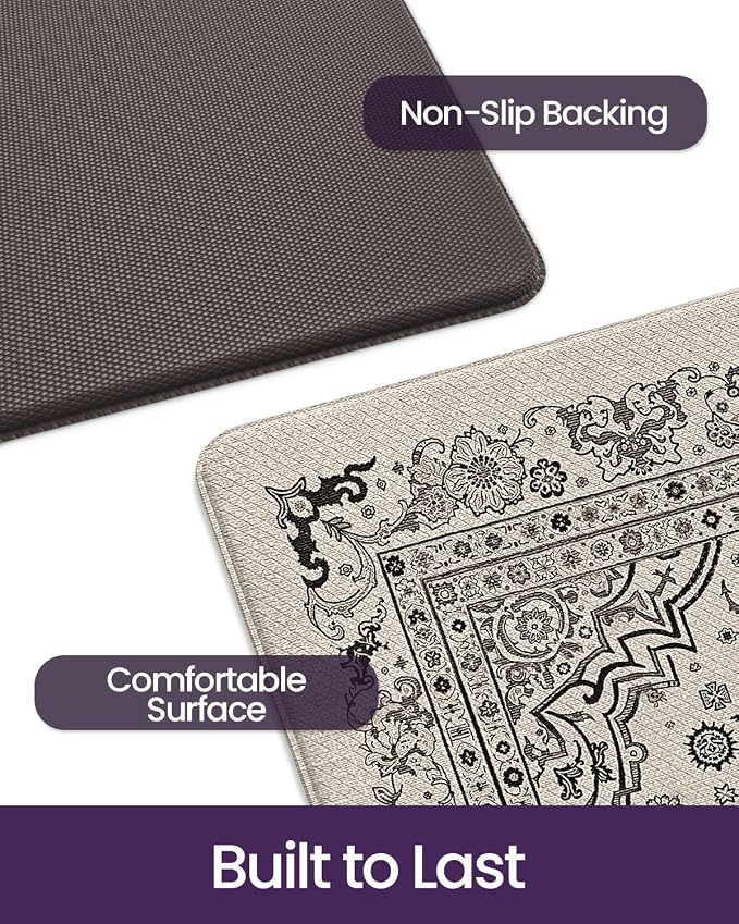 DEXI Kitchen Mats for Floor Cushioned, 23x86 Wide Runner Rug Non Slip, Waterproof Soft Comfort Standing Padded Anti Fatigue Decorative, Brown and Grey