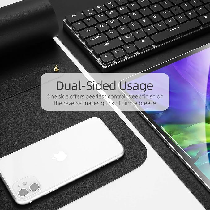 YSAGI Dual-Sided Desk Pad Protector, Desk Mat with Non-Slip - Waterproof PU Leather Office Desk Blotter for Mouse, Keyboard, Writing,31.5" x 15.7", Black