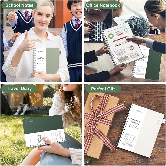 EMSHOI B5 Spiral Dotted Notebook - Dot Grid Journal with 300 Pages of 100gsm Thick Paper, Waterproof Softcover Notebook for Journaling Writing - 7.48”x10.15”, Transparent