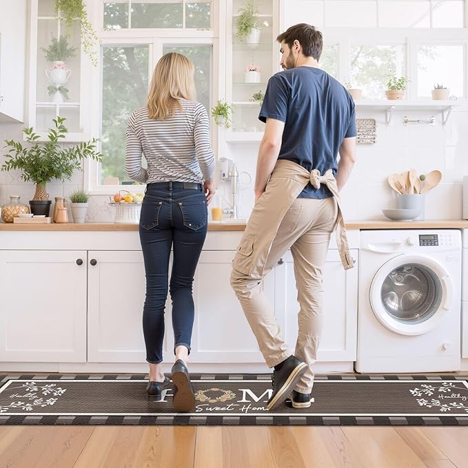 Kitchen Rugs, 2 PCS Kitchen Mats for Floor, Cushioned Non-Slip Anti Fatigue Mats for Kitchen Floor, Kitchen Runner Rugs for Standing Desk, Office, Laundry(17.3’’x 30’’+ 17.3’’x 70’’, Brown