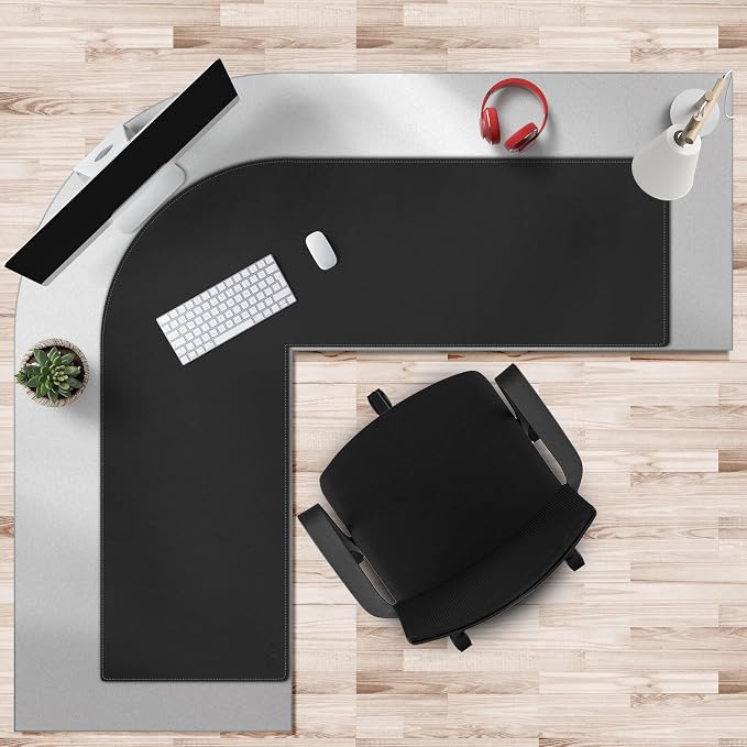 Cacoy 54" x 59" L-Shaped Desk Pad, PU Leather Corner Desk Mat, L Shape Gaming Computer Mouse Pad, Waterproof Office Writing Mat, Corner Mouse Mat for L Shape Computer Desk, Black