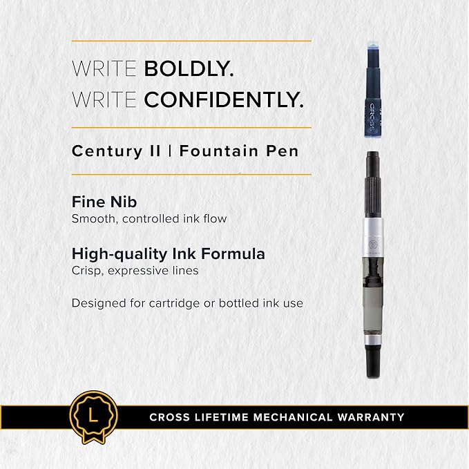 Cross Century II Midnight Plum Fine Nib Fountain Pen - Professional Pen for Everyday Use - Smooth Writing - Comfortable Grip - Black Ink - Durable Construction - Includes Gift Box