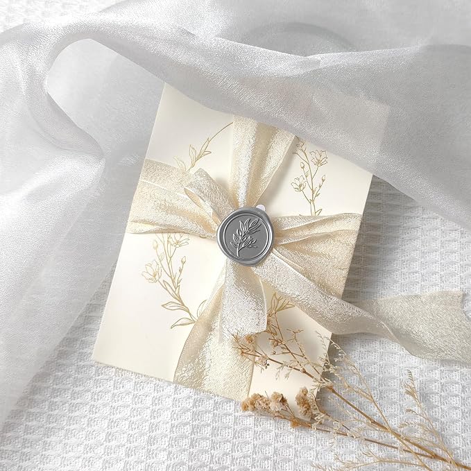 50 Pcs Silvery Wax Seal Stickers Self- Adhesive Wedding Invitation Seal Stickers, Perfect for Wedding Invitation, Envelopes Christmas Cards, Seating Chart, Good Adhesion and Easy to Use