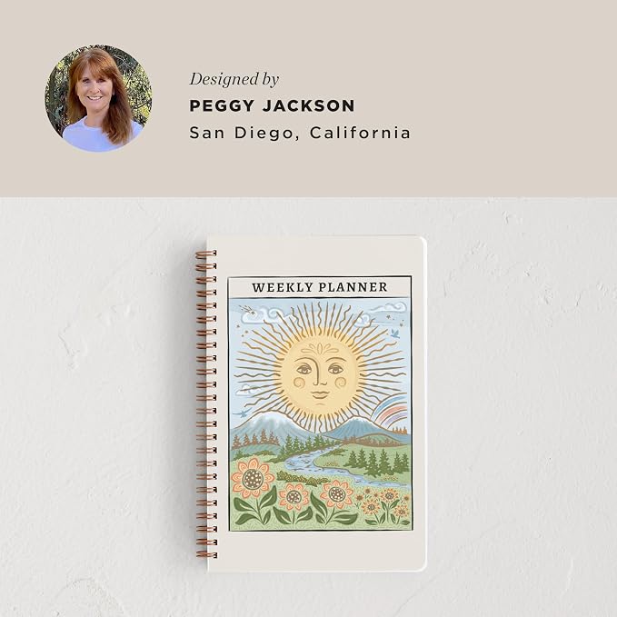 Minted Golden Sun Tarot Card 2026 Weekly & Monthly Undated Planner, 5.5" x 8.5" Spiral Bound Planner Notebook, 132 Pages, Artistic Celestial Design with 2026–2027 Reference Calendars