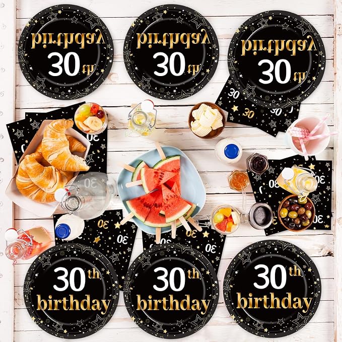 30th Birthday Party Supplies Serves 24 Black and Gold 30 Years Old Birthday Party Decorations Paper Plates Napkins Cheers to 30 Years Tablecloth Set Vintage 1996 Tableware Favors Kit for Men or Women