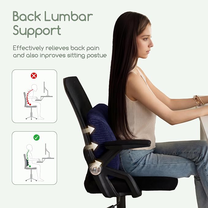 Lumbar Support Pillow for Recliner Chair/Accent Chair/Couch, Extra Large Memory Foam Back Support Cushion for Elderly, Recliner Cushions for Back Rest, Pain Relief, Reading, Washable Cover, Navy