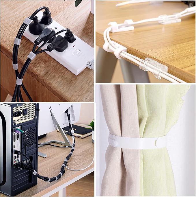 ELII 328Pcs White Cable Management Kit, 8 Magnetic Cable Clips | 69Adhesive Cable Holder,4 Cable Sleeve Split,22Reusable Cable Strap,200 Nylon Cable Zip Ties,25 Zip Tie Mounts, TV Home