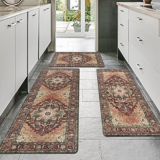 Cushioned Kitchen Rug Sets 3 Piece Anti Fatigue Kitchen Mats for Floor Non Slip Waterproof Kitchen Rugs and Mats Comfort Standing Mat Runner for Home Office,Sink,Laundry