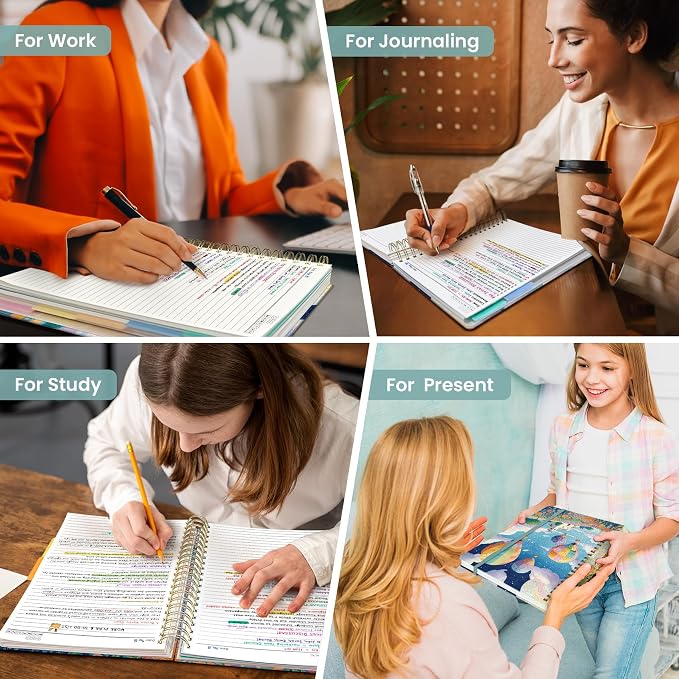 Large Spiral Lined Notebooks for Work with Removable Dividers & Tabs, 8.5"x11" Pretty Hardcover 5 Subject Notebook Journal for Women, College Ruled, Perfect for Study & Office Organization, 280 Pages, Balloon Valley