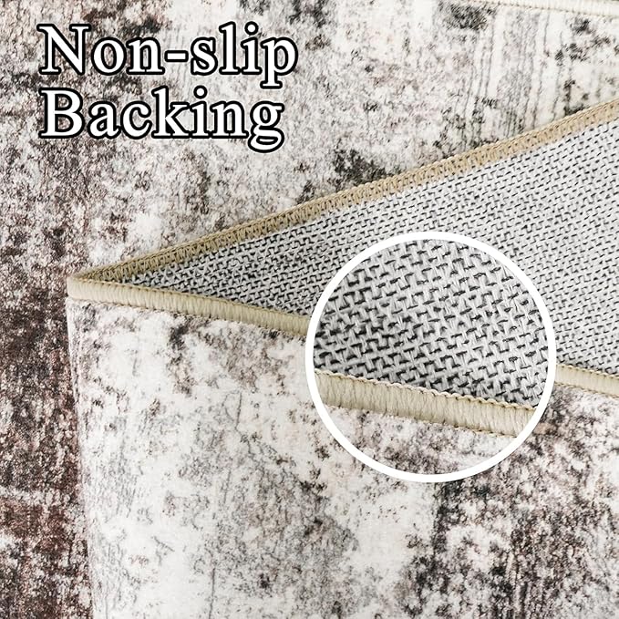 RUUGME Washable Runner Rug 3x10: Abstract Lightweight Soft Rugs for Hallway Non-Slip Ultra Thin Kitchen Laundry Runners Low-Pile Stain Resistant Carpet for Newlywed Home Decor 3X10 Brick/Brown/Beige