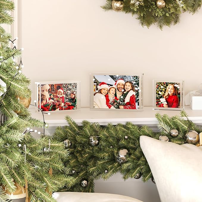 Egofine 5x7 Acrylic Frames 3 Pack, 20mm Thicker Frameless Clear Picture Frames, Double Sided Magnetic Picture Frames, Free Standing Desktop Display