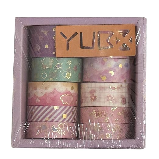 Creative Washi Tape Set 10 Rolls Gold Foil Print Decorative Masking Tapes for Arts, DIY Crafts, Journals, Planners, Scrapbook, Wrapping (Cute Sweety)