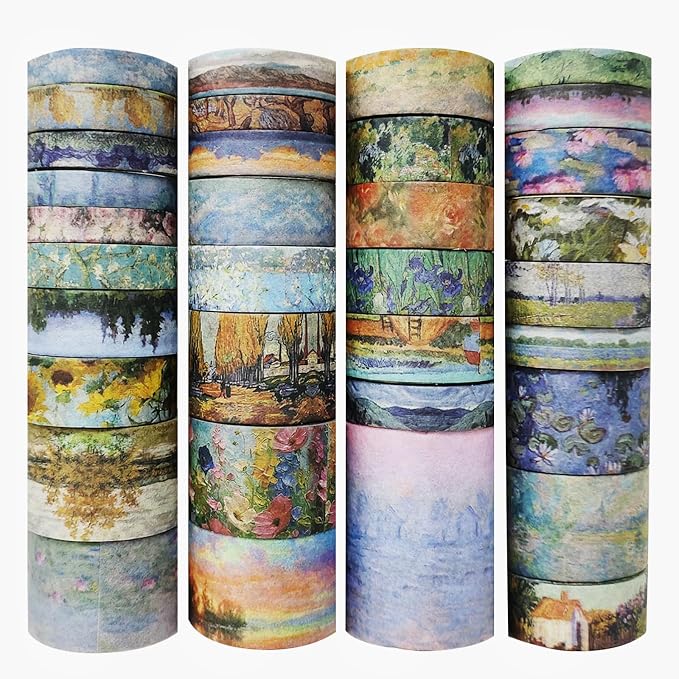Bomichi 34 Rolls Washi Tape, Aesthetic Colored Decorative Cute Scrapbook Tape for Scrapbooking Supplies Journaling Craft Junk Journal