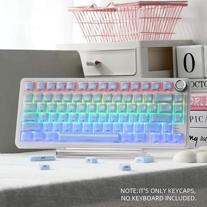 OHY XVX Jelly R2 Side-Printed Translucent MDA Profile Keycap Set, 122 Keys Double Shot PC+ABS Keycaps for MX Switches & ANSI Layout Mechanical Keyboards-Blue