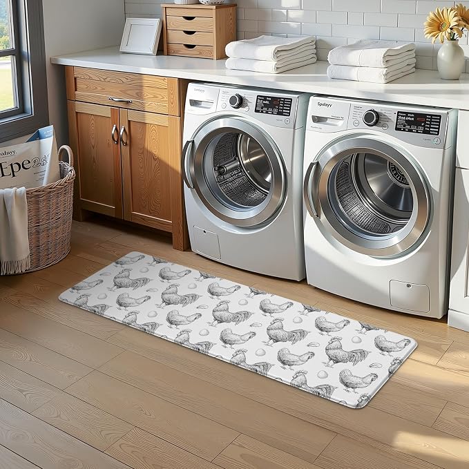 Farmhouse Chicken Kitchen Decor Mat, Cushioned Anti Fatigue Non-Slip | Farmhouse Chicken Pattern,Cushioned Comfort, Non-Slip Backing,Waterproof Surface,Easy Clean, Kitchen Sink,Laundry Room