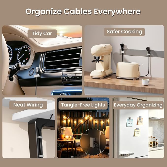 Itramax Magnetic Cable Clips 5 Pack,Charger Organizer for Metal Surfaces | Reusable N52 Magnet Wire Holder for USB C Charging Cords,Desks,Nightstands,File Cabinets,Metal Surfaces and Home Offices