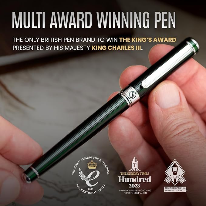 Scriveiner Personalized British Racing Green Rollerball Pen - Stunning Green Lacquer Luxury Pen with Chrome Finish, Schmidt Ink Refill, Engraved Roller Ball Gift Set for Men & Women, Custom Engraving