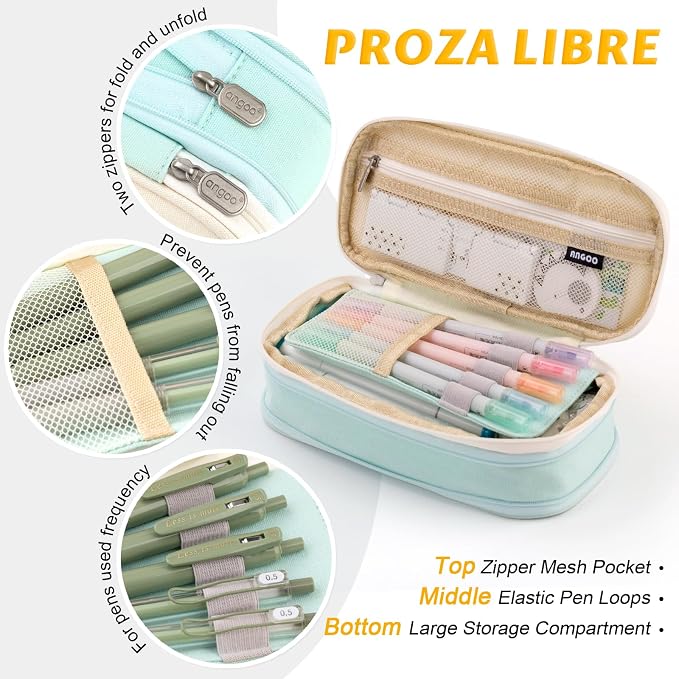EASTHILL Big Capacity Pencil Pen Case Office College School Large Storage High Capacity Bag Pouch Holder Box Organizer Blue (Cyan)