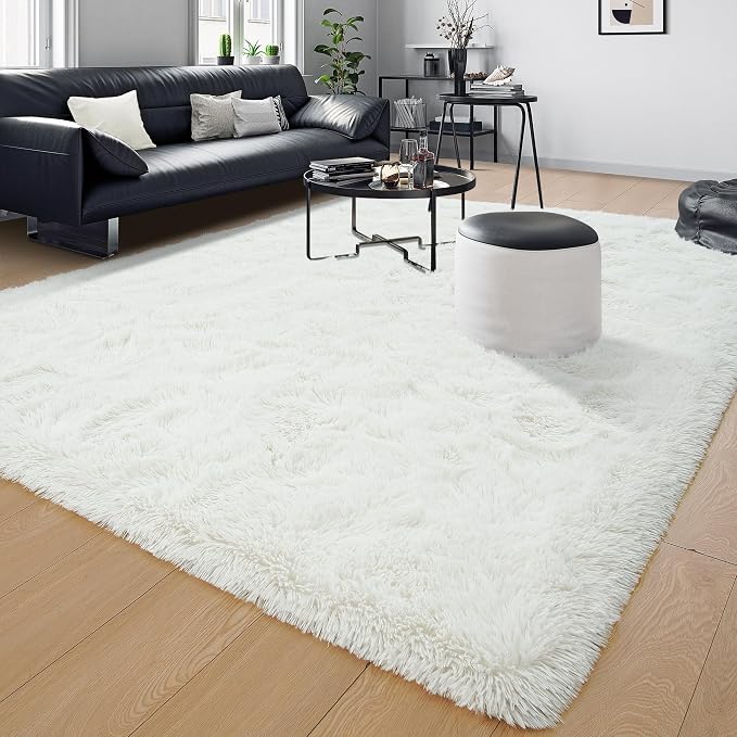 Tepook Area Rugs 10x14 for Living Room, Super Soft Fluffy Rugs for Bedroom, Modern Shaggy Rug Fuzzy Carpets for Kids, Plush Indoor Nursery Home Decor Rug with Non-Slip Bottom, Cream White