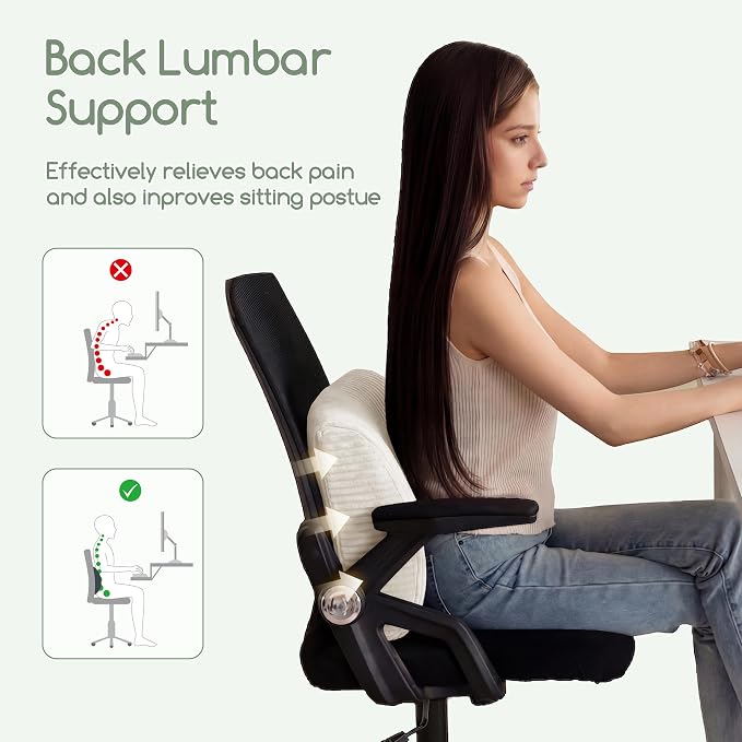 Lumbar Support Pillow for Recliner Chair/Accent Chair/Couch, Extra Large Memory Foam Back Support Cushion for Elderly, Recliner Cushions for Back Rest, Pain Relief, Reading, Washable Cover, Beige