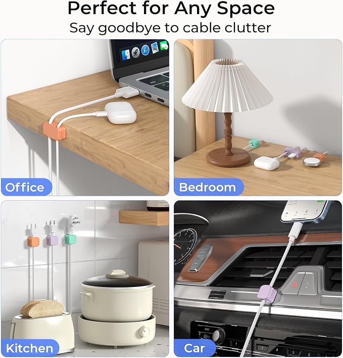 Basesailor 6Pack Magnetic Cable Clips,Cord Holder,Desk Cable Management | Strong Adhesive Cables Organizer,Phone Charger Wire Keeper for Nightstand,Desk,Wall,Car,Desktop,Table,Home,Office