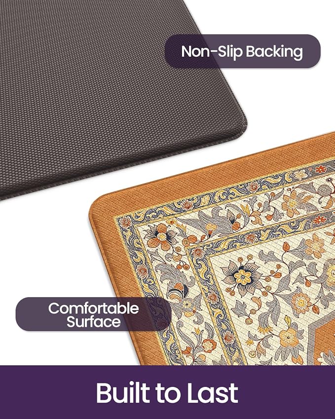 DEXI Kitchen Floor Mats Cushioned Anti Fatigue Runner Rug 23x86 Orange | Soft Comfort Memory Foam, Easy Care, Waterproof, Standing Padded for Front Sink Laundry Office Farmhouse
