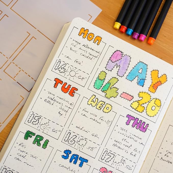 Speedy Spreads Journal Stencils (Weekly Layouts #2) - x6 Stencils for A5 Bullet Dot Grid Journal Notebook, Save Time on Full-Page Layouts, DIY Planner Templates for Productivity by Sunny Streak
