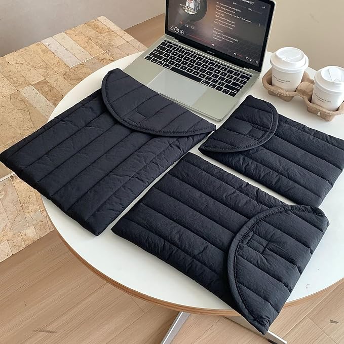 Puffy Laptop Sleeve Set 15-16 Inch Black, Protective Carrying Case for Men and Women, Cute Case Bag Compatible with 15 and 16 Inch Laptops, for MacBook Air M2, Asus/Dell Xps in Cover