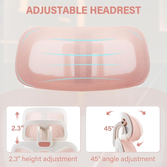 Ergonomic Office Chair with Retractable Footrest, Pink | High Back Design, Dynamic Lumbar Support, 2D Headrest & 2D Armrests, Breathable Mesh Back for Home Office