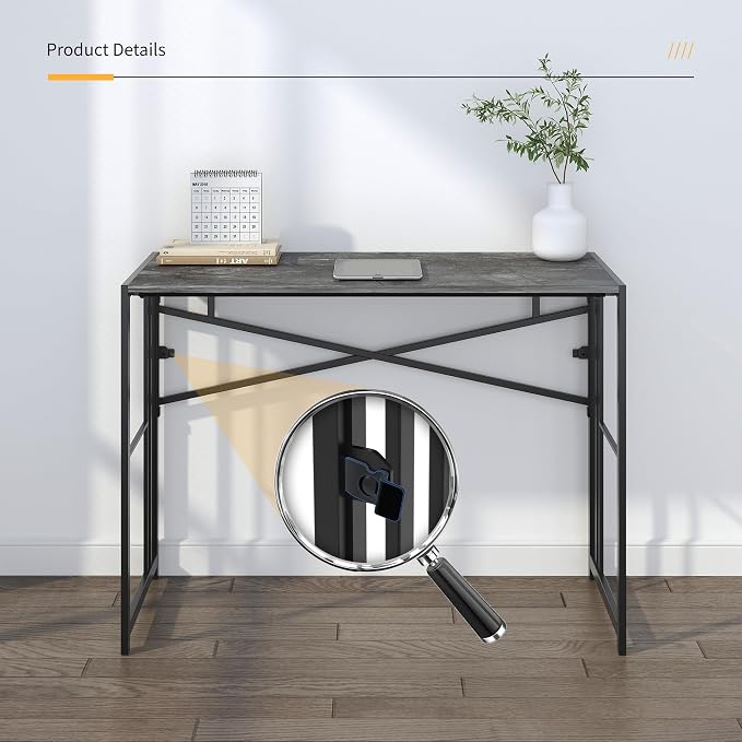 Lutown-Teen Folding Desk 40 inch Writing Gaming Computer Camping Desk, No Assembly Required Home Office Table, Grey
