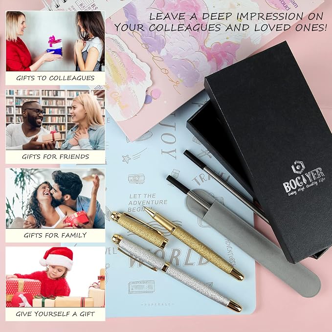 Rollerball Liquid Ink Pens,Best Luxury Ball Pen Gift Set for Women,Black Ink Fancy Pen Refillable for Executive Office,Professional,pretty pens,cool pens,Nice cute Designer Pens(Pink)