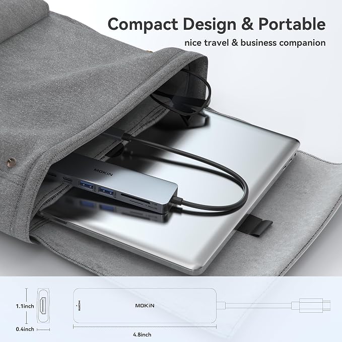 USB C Hub HDMI Adapter for MacBook Pro/Air, MOKiN 7 in 1 USB C Dongle with HDMI, SD/TF Card Reader, USB C Data Port,100W PD, and 2 USB 3.0 Compatible for MacBook Pro/Air, Dell XPS, Lenovo Thinkpad.