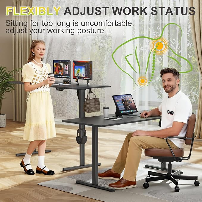 Furmax Electric Standing Desk, 63 x 24 Inches Sit Stand up Desk, Sit Stand Height Adjustable Home Office Desk with 4 Height Position Memory (Black, 63)