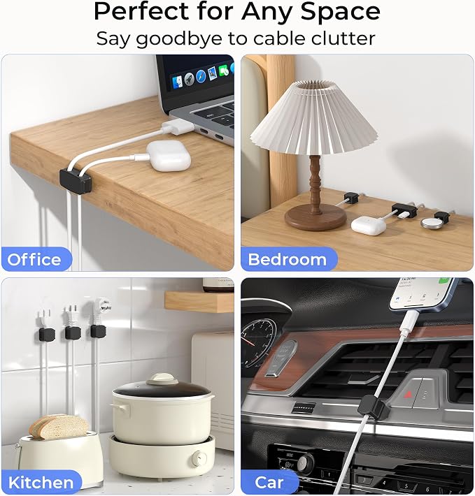 Basesailor 6Pack Magnetic Cable Clips Organizer,Cord Management Holder | Strong Adhesive Phone Charging Wire Keeper for Desk,Nightstand,Wall,Car,Desktop,Table,Home,Office