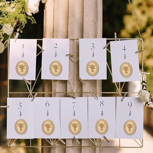 UNIQOOO Wax Seal Stickers - Vintage Photo Frame Floral Bouquet Wedding Invitation Envelope Seal Stickers, 50 Pcs Self-Adhesive Light Gold Stickers, Perfect for Invitation, Christmas, Gift Wrapping