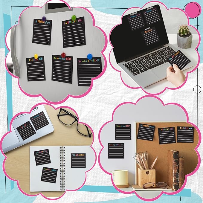 Yinder 24 Pcs Inspirational Sticky Notes Thank You Gift Motivational Sticky Note Pad Employee Appreciation Gift Bulk for Staff Coworker Teacher Nurse Office Groups 3 x 3'' (Appreciation,Black)