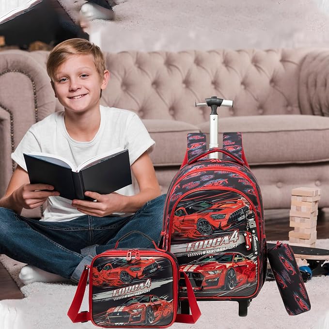 Boys Rolling Backpack for School Backpack with Wheels for Kids Roller Backpacks for Kids Backpacks with Lunch Box Pencil Case for Elementary Back to School Supplies
