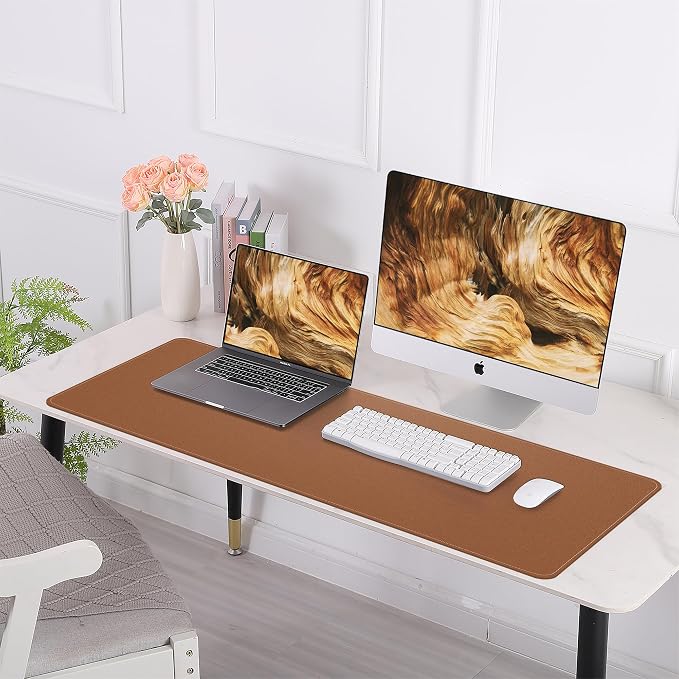 AFIING Cork Desk Mat 55" x 17", Dual-Sided Natural Cork & PU Leather Desk Pad, Non-Slip Waterproof Large Mouse Pad for Office, Home & Gaming (Brown)