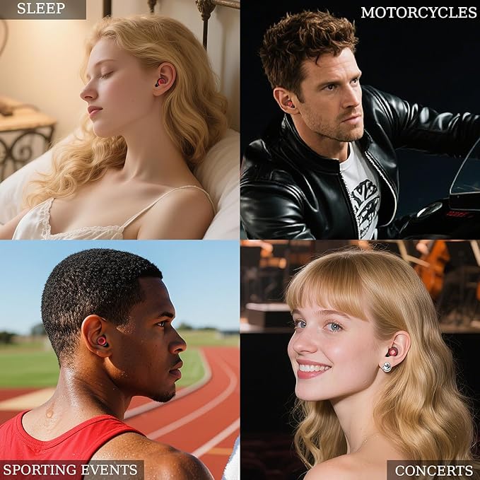 Motorcycle Ear Plugs Wind Noise Cancelling, 45db Reusable Soft Silicone Earplugs for Noise Reduction for Moto Riding,Sleeping,Motorbike,Concerts,Work,Trave (2 Pairs Black-Red & Black-White, Medium)