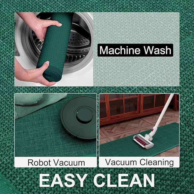 Kitchen Mat Set of 2 PCS, Christmas Cushioned Non Slip Rugs for Kitchen Floor, Absorbent Runner Comfort Standing Mats Washable for Kitchen, Office, Home (Green, 17.3"x47"+17.3"x30")