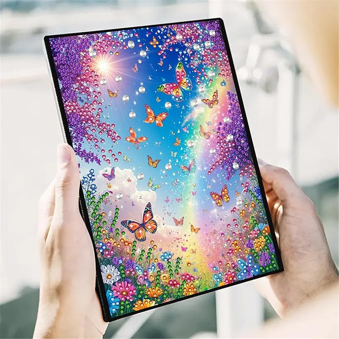 FRANDEK Diamond Art Painting Notebook Kit, Colorful Butterfly A5 DIY Journal with 50 Blank Pages, Crystal Rhinestone Cover with Waterproof Canvas, Beginner Craft Set with Full Tools for Adults