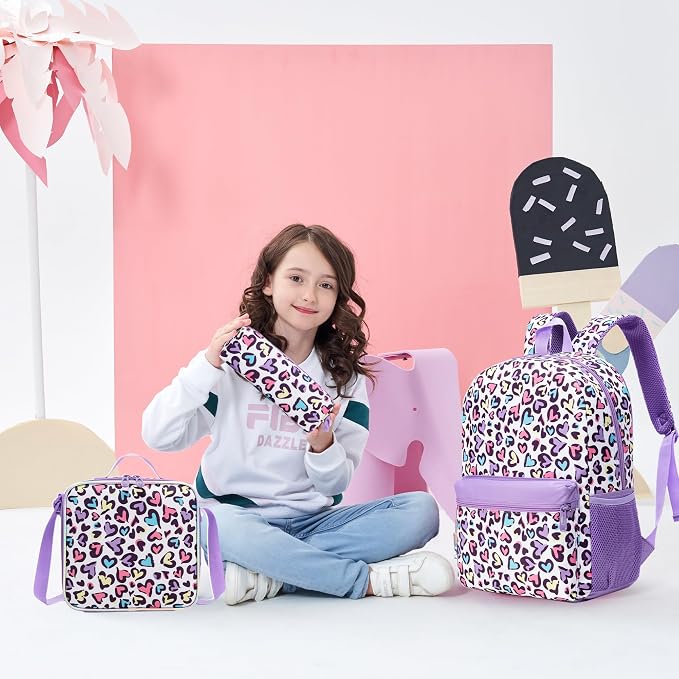Leopard Backpack for Girls Backpack with Lunch Box School Backpacks for Girls with Pencil Case Back to School Supplies