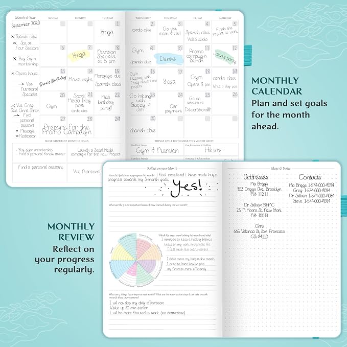 Legend Undated Weekly Planner – Goal Planner Journal & Organizer Notebook – Agenda Book with Monthly Calendar & To-Do List, A5 (Turquoise, Gold)